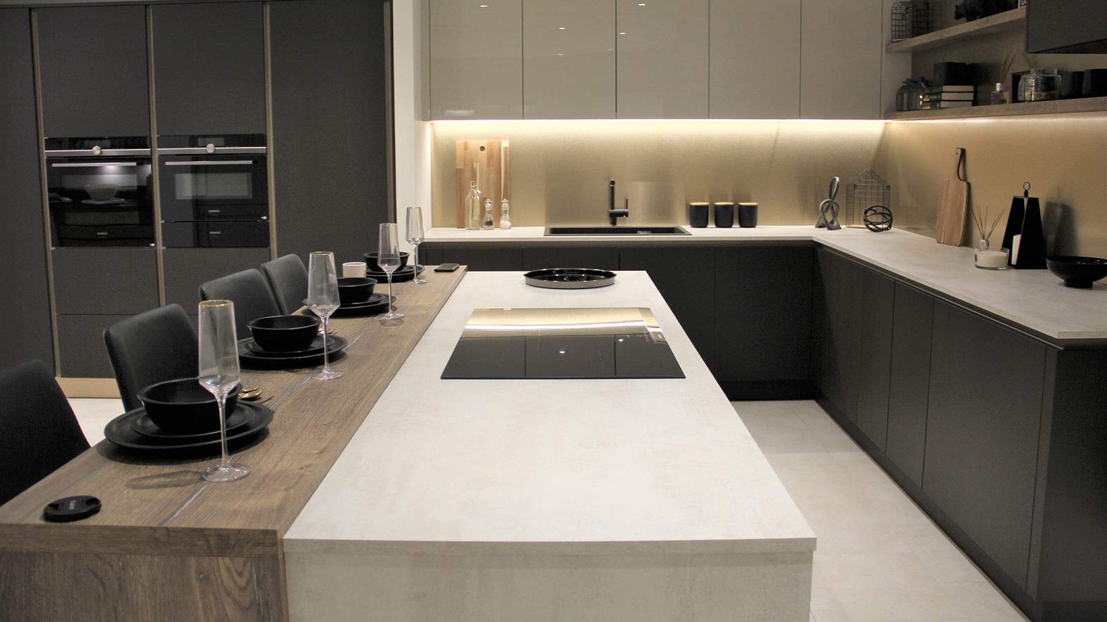 Modern kitchen worktops in a modern luxury kitchen