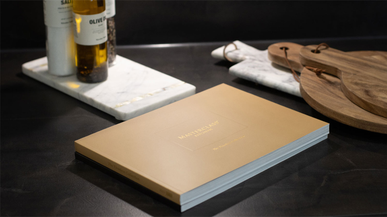 Masterclass Kitchens brochure on a kitchen counter