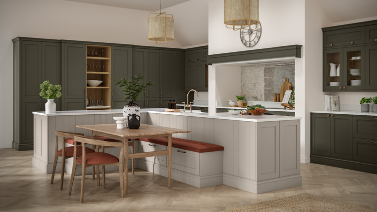 An earthy green kitchen with earthy green kitchen cabinets