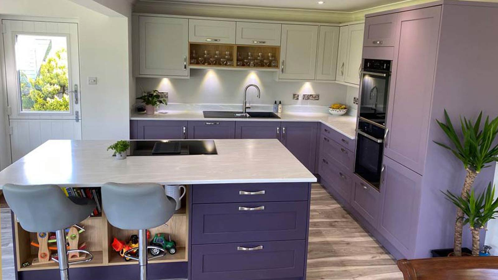 Two tone purple shaker kitchen