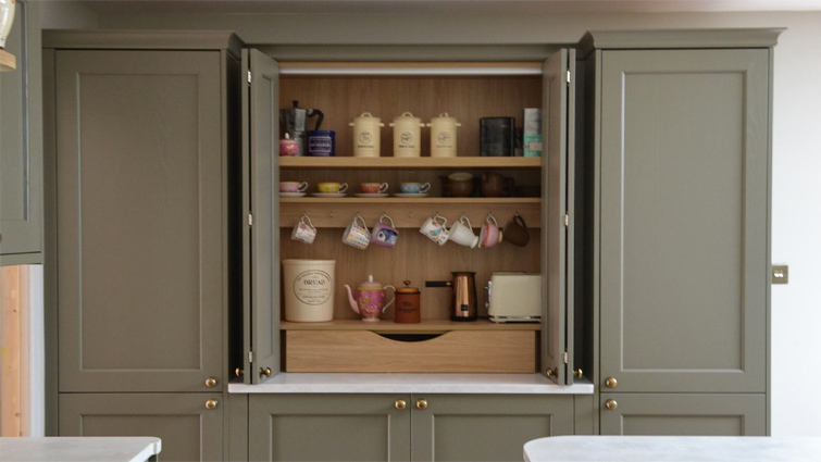 A breakfast dresser unit with a Danish kitchen aesthetic