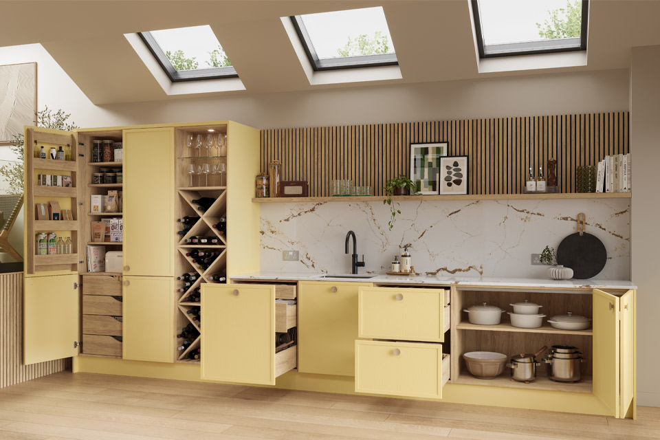 A yellow kitchen showing how decorating a yellow kitchen can add warmth