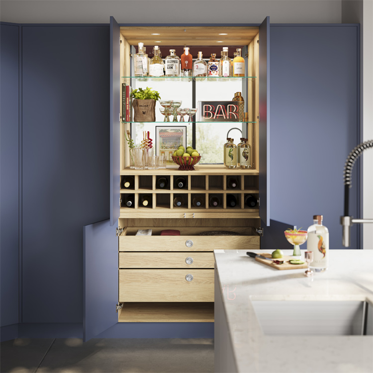A bar dresser in an urban-style kitchen