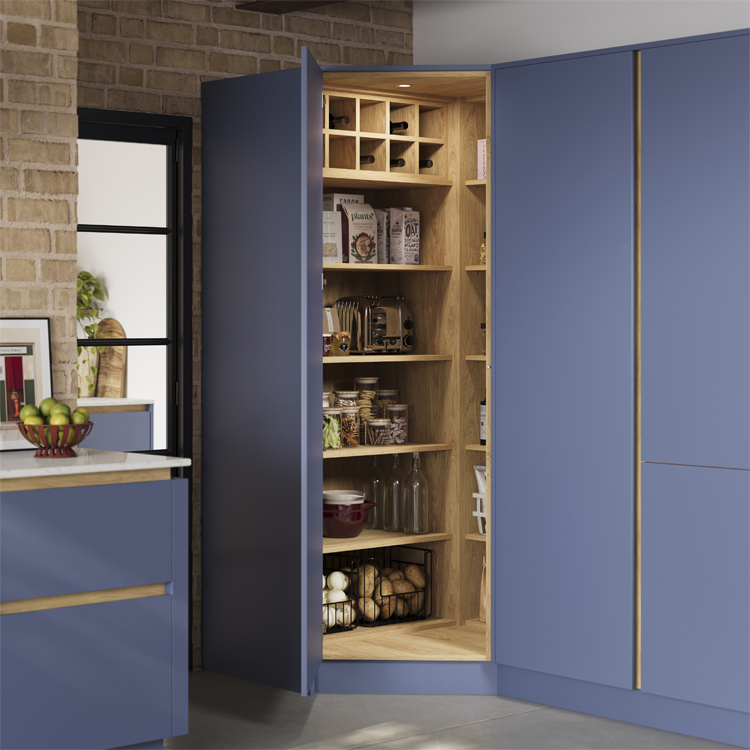 An industrial kitchen corner pantry