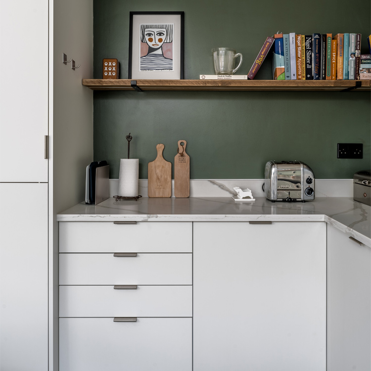 Minimalist modern kitchen with wooden kitchen island