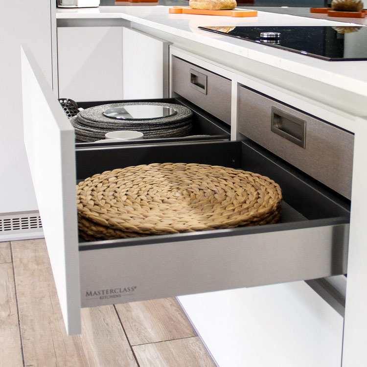 Modern drawers with silver drawer box and soft close