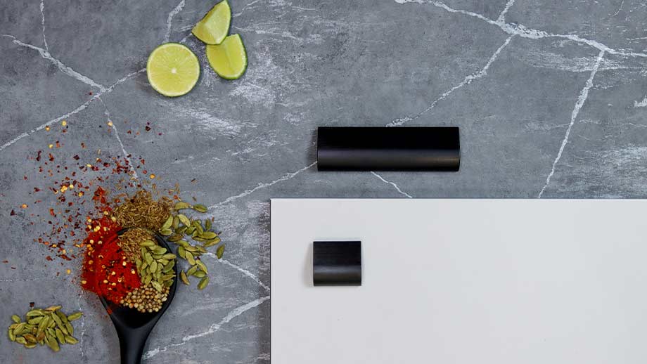 Modern grey kitchen finishes with matt black kitchen handles