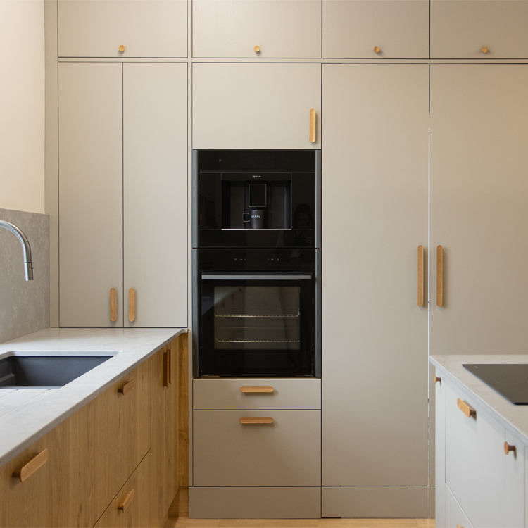 Modern Scandi kitchen with integrated coffee machine