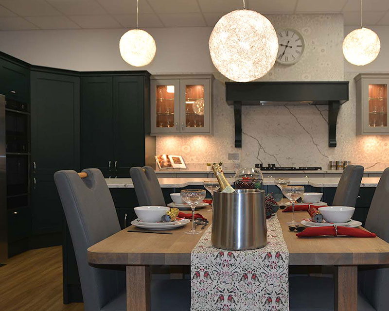 Now Kitchens Cornwall Showroom - Green Shaker Kitchen