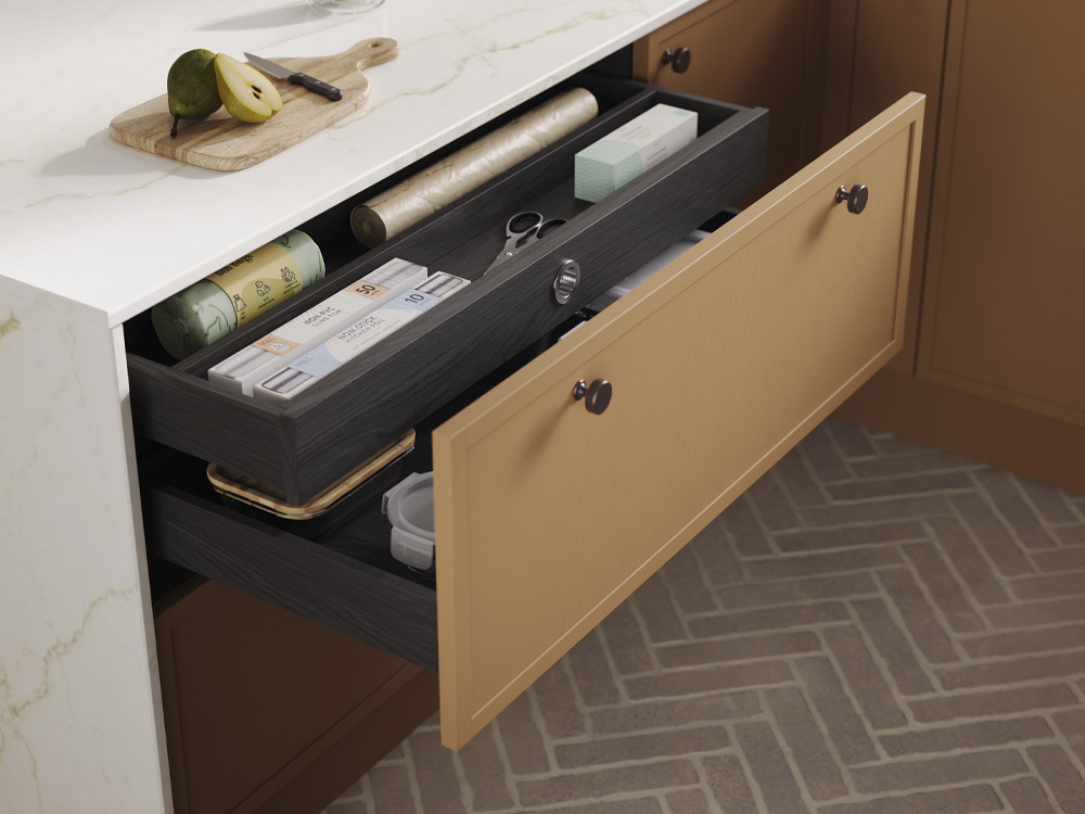 Orange skinny Shaker kitchen drawer