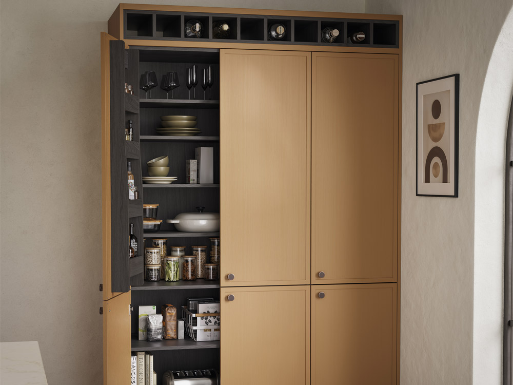 Orange skinny Shaker tall kitchen larder