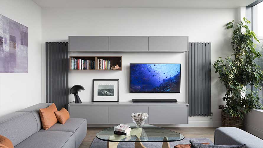 Media center with floating tv