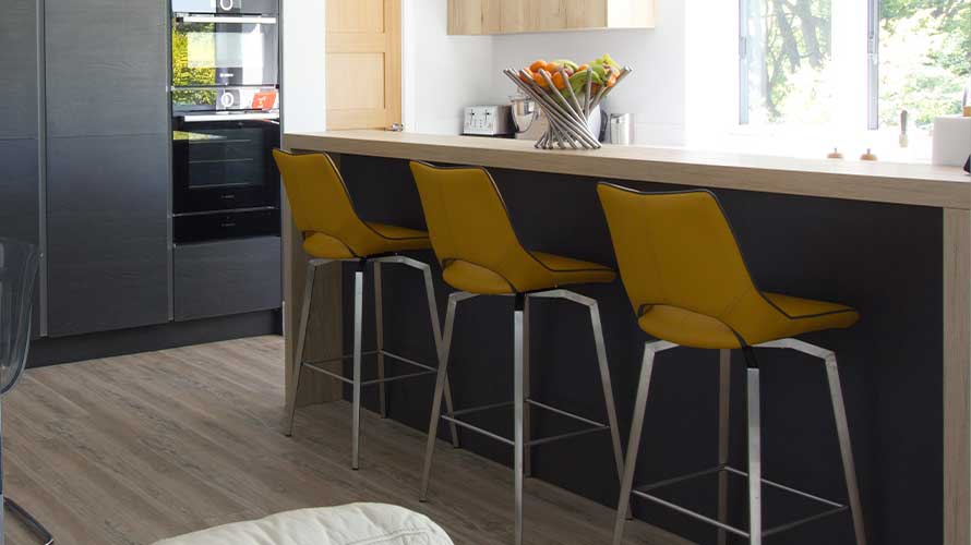 Breakfast bar in a modern open plan kitchen