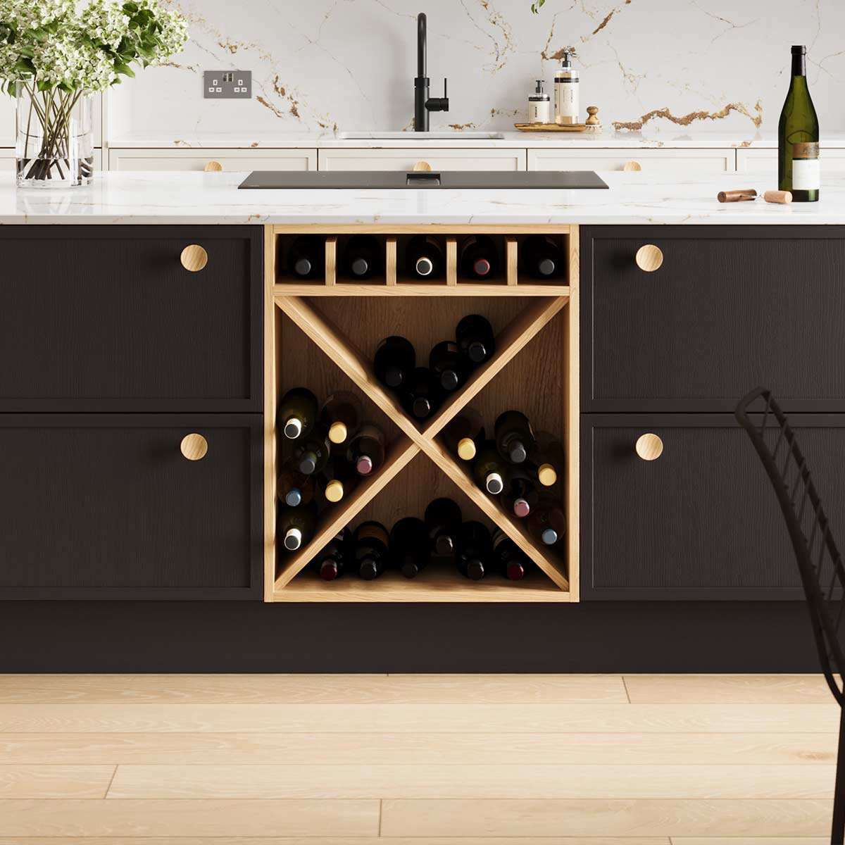 Open shelving cross wine rack