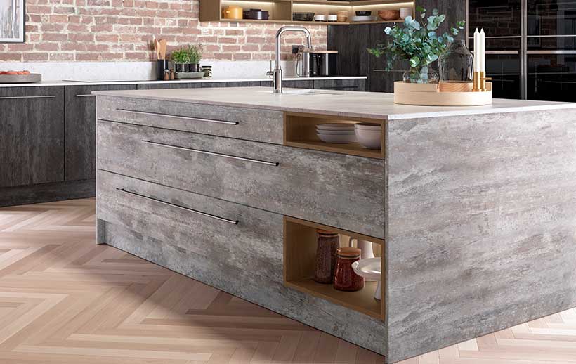 Open shelving in a kitchen island