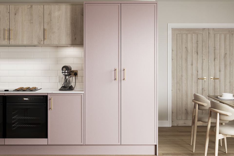 Oslo Pink and Light Oak Micro Shaker Kitchen