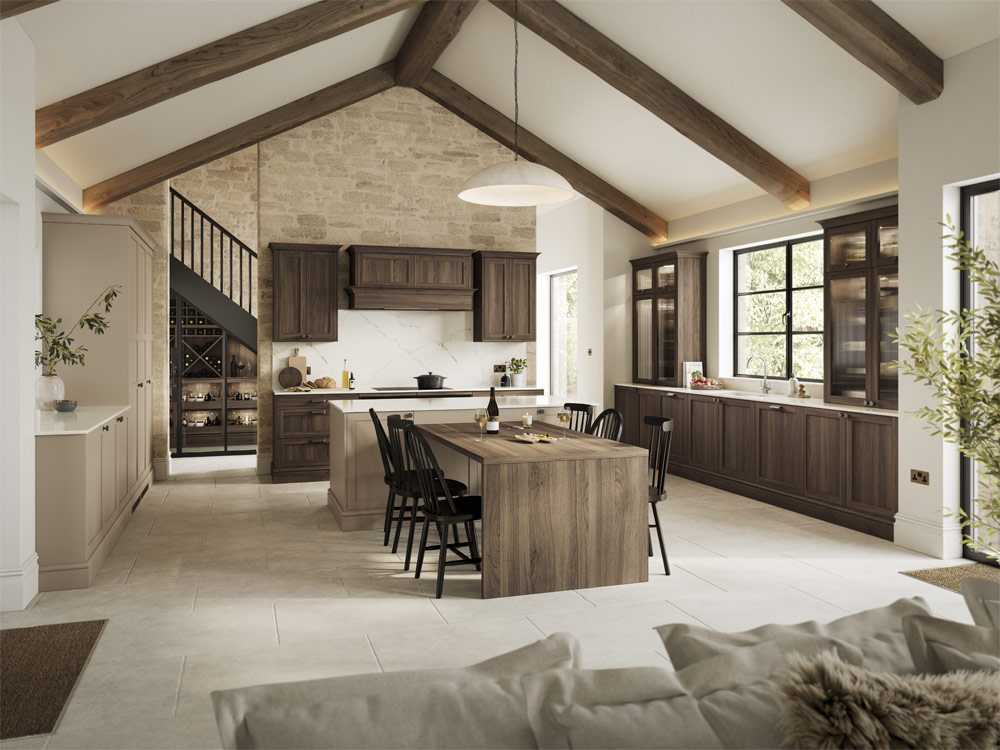 Portobello Shaker kitchen range in Tuscan Walnut and Caramel colours