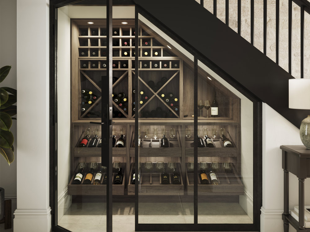 Portobello slim Shaker wine cellar with wine drawers