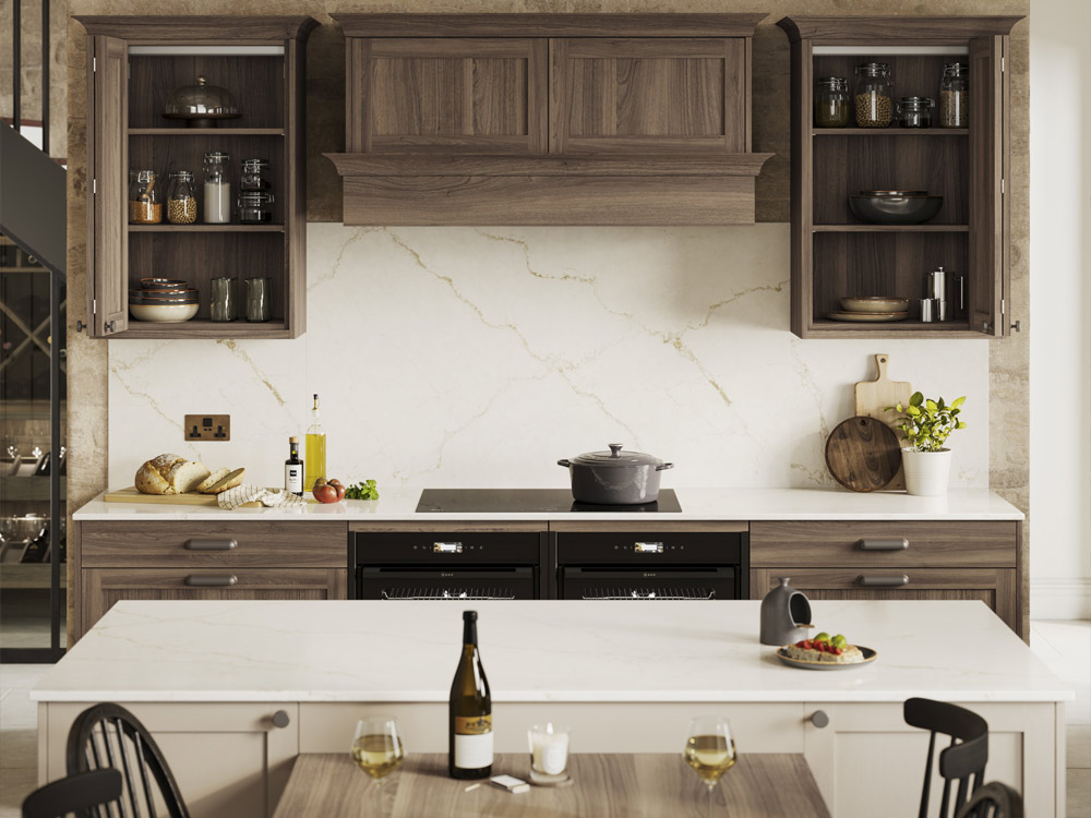 Portobello slim Shaker kitchen wall units above a hob
