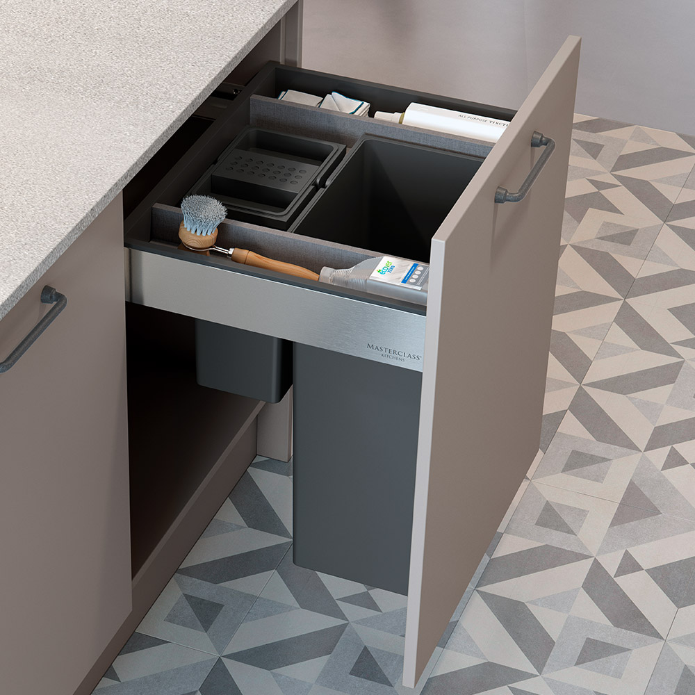Velabin integrated kitchen bin in Anthracite Linen