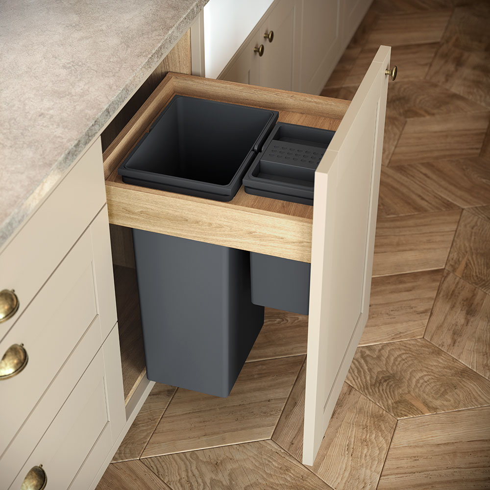 Velabin integrated kitchen bin in Portland Oak