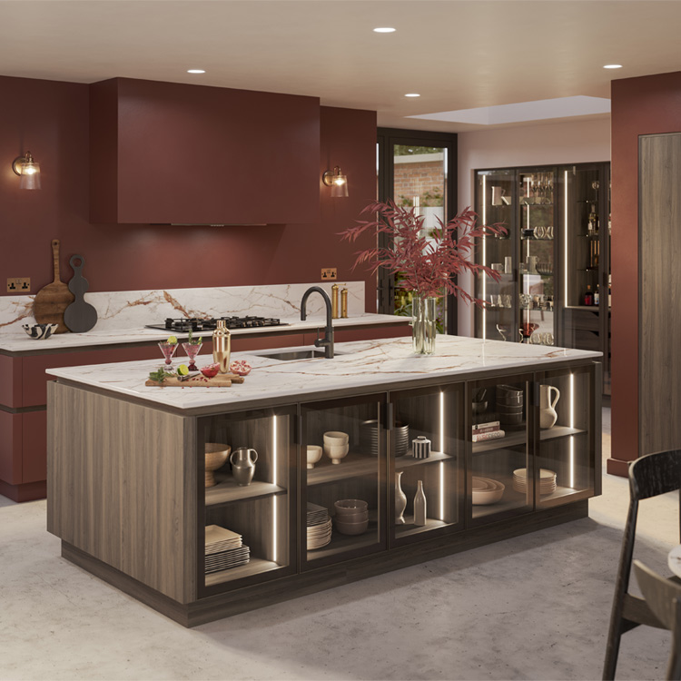 A modern red kitchen