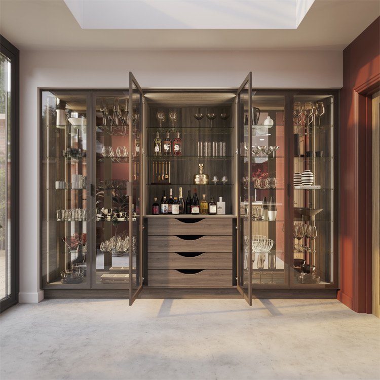 A red modern kitchen pantry
