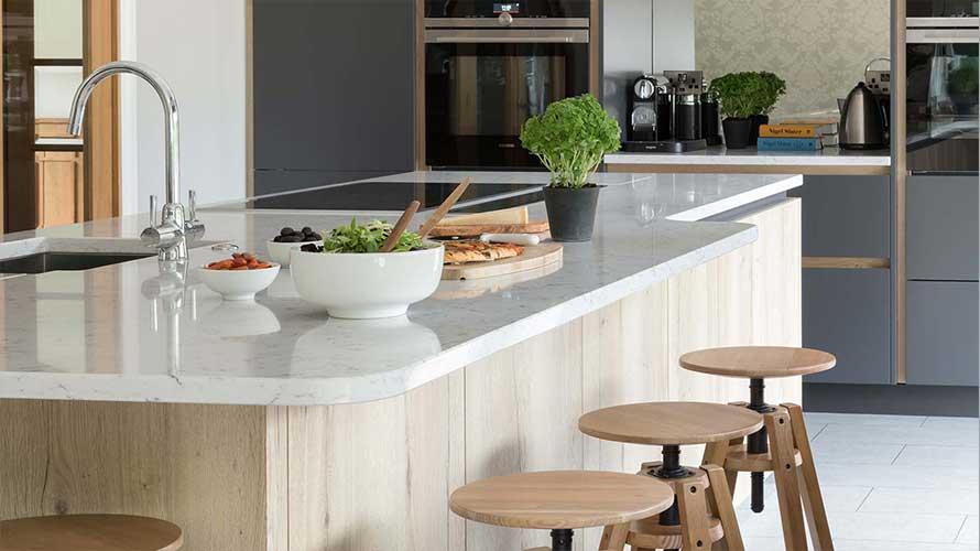 Bright worktops in a scandi kitchen