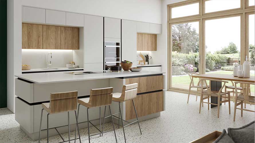 Neutral scandi kitchen with wood textures