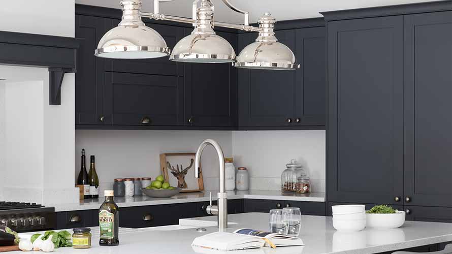 Kitchen island pendant lighting in a shaker kitchen