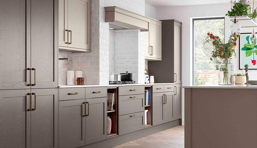 Grained painted shaker kitchen in grey