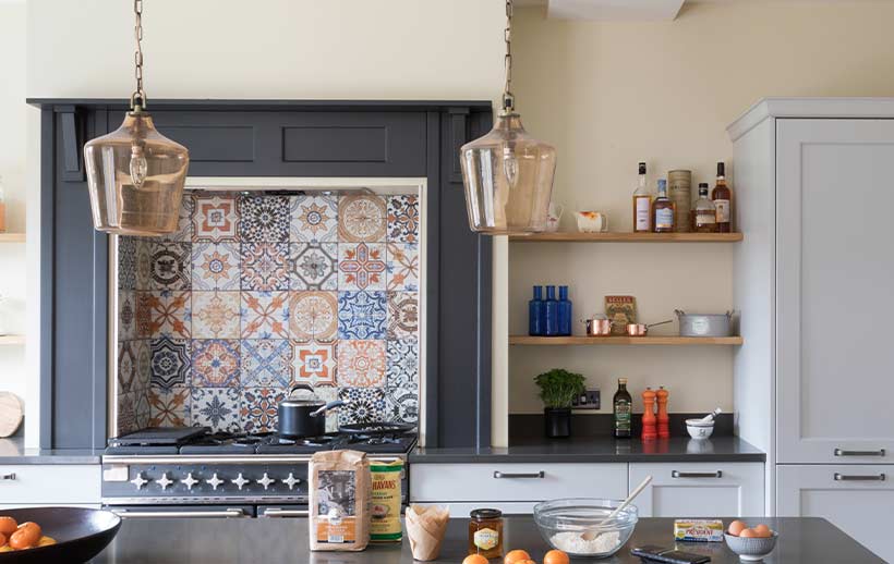 Splashback tiles in a rustic shaker kitchen