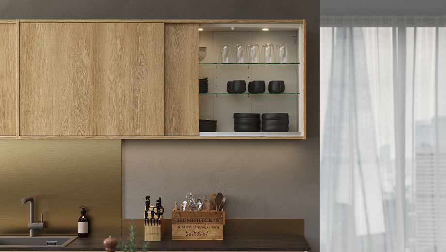Modern kitchen cabinets with sliding doors