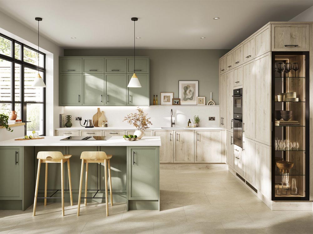 Skinny Shaker kitchen with breakfast bar peninsula