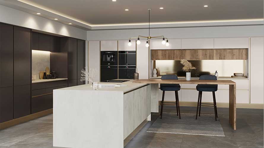 Modern statement kitchen with metallic accents