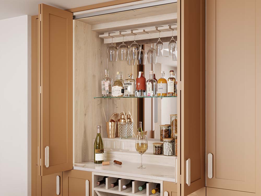 Bloomsbury Pumpkin Spice with a Bar Dresser in Blonde Oak