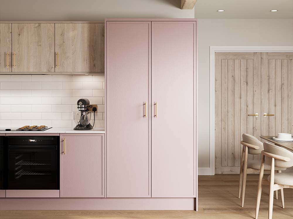 Oslo Pink and Light Oak Micro Shaker Kitchen