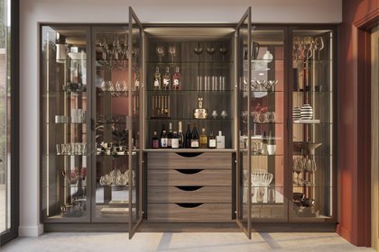 A trending kitchen pantry with glass doors