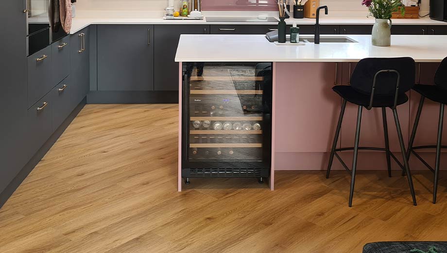 Integrated wine fridge in a kitchen island